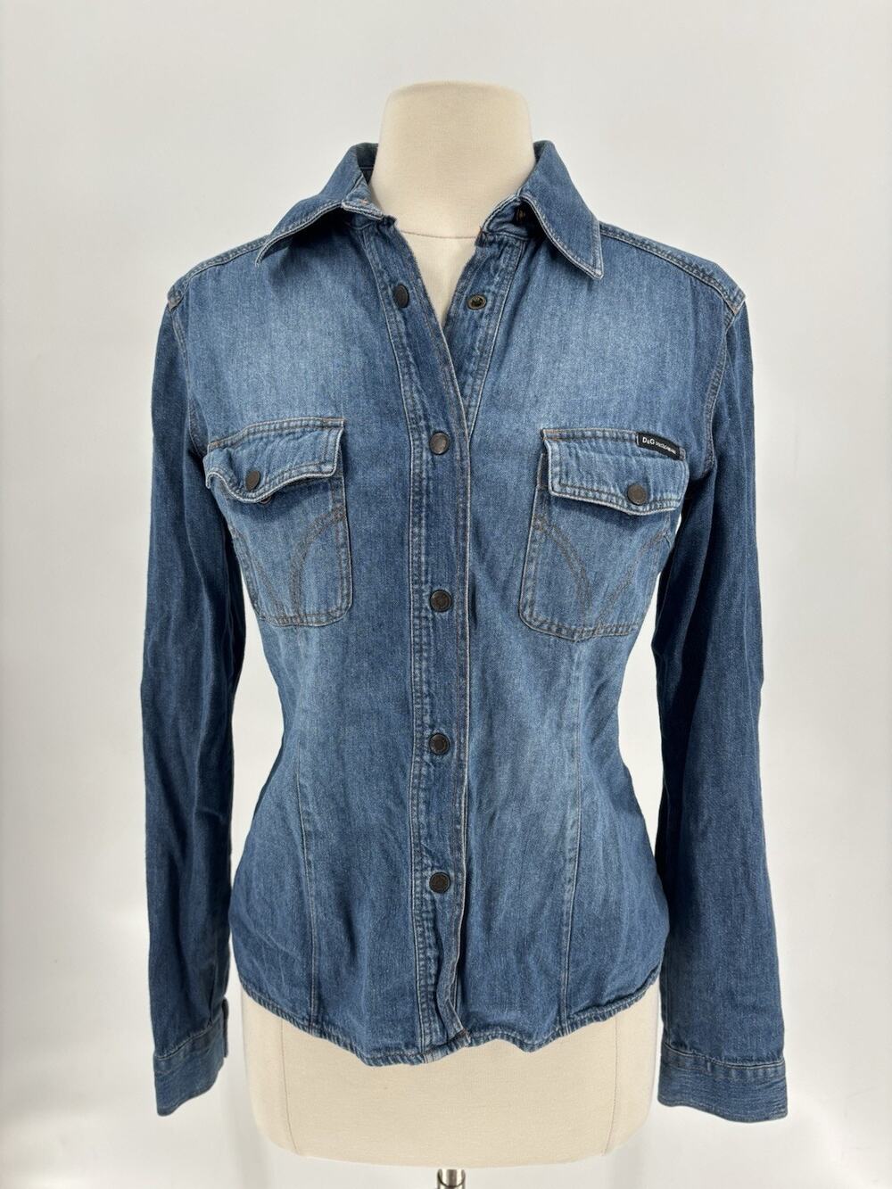 Vintage Dolce & Gabbana Ittierre Shirt Womens Medium Blue Denim 90s Snap Buttons